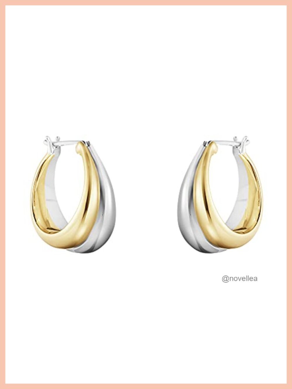 18K Two-tone Gold Silver Curve Earrings Women Lightweight Italian Design Click
